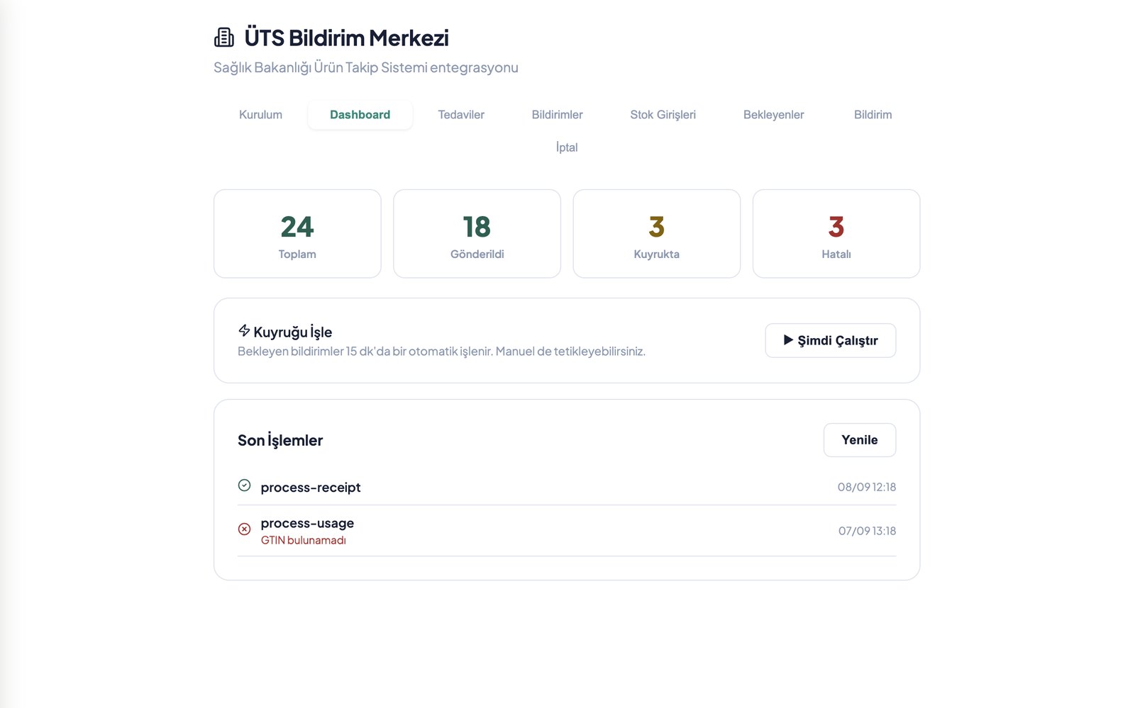 ÜTS bildirim merkezi ekranı